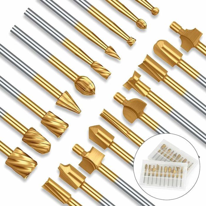Fraises Rotatives20Pcs Acier au Tungstène Fraisage HSS Fraise Bois Outil de Routage du Bois avec 1/8  3mm Tige pour Accessoires