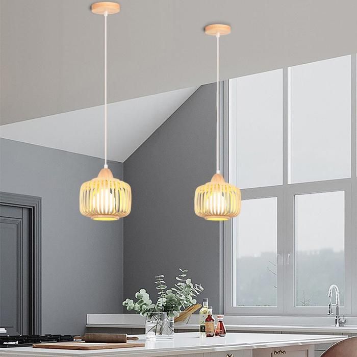 ElektraH 3x Suspension Luminaire Vintage Bambou Lustre Industrielle Edison E27 Eclairage Plafond Ajustable Moderne pour Chambre