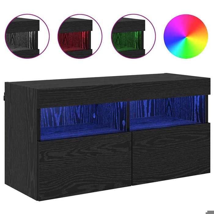 SALE Janvier MODERNE Armoire multimédia - MGH - Meuble TV/HIFI - Montage mural - Chêne noir 80x30x40 cm - bois dingénierie TT4904