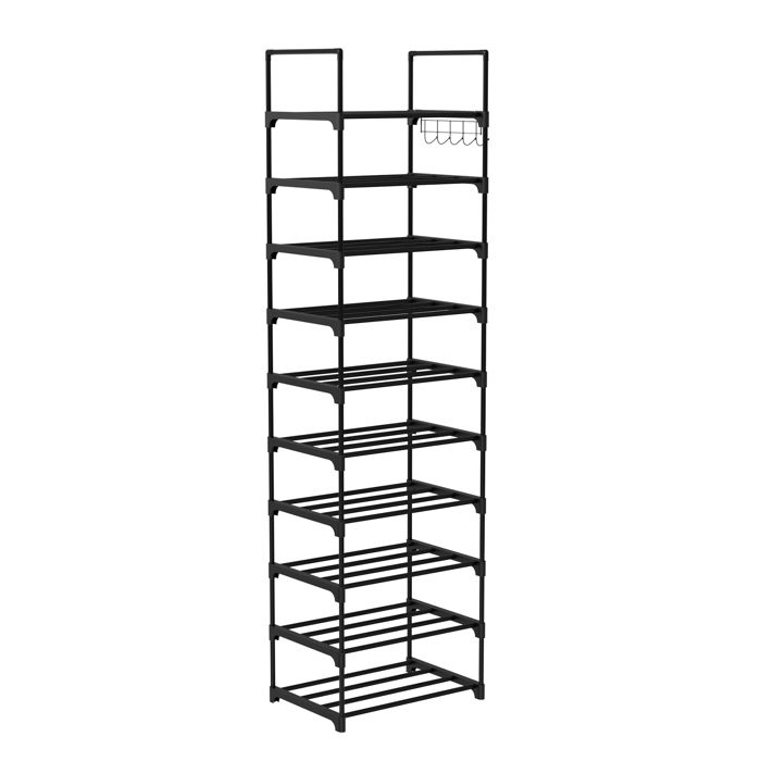 Étagère à chaussures haute de 10 étages étagère de rangement pour chaussures adaptée au vestiaire entrée noir