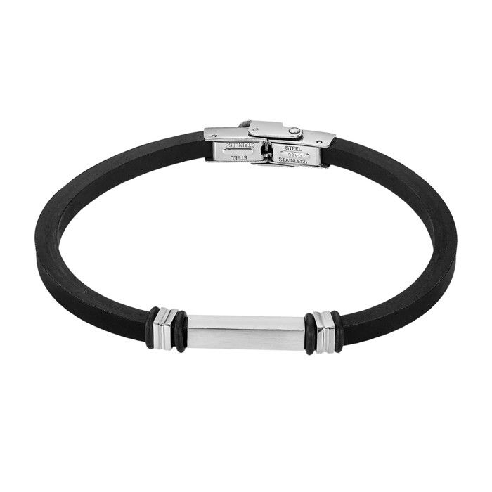 Bracelet homme - LOTUS - Lotus Style - Acier inoxydable & caoutchouc - Rectangle acier blanc - Longueur 20 cm