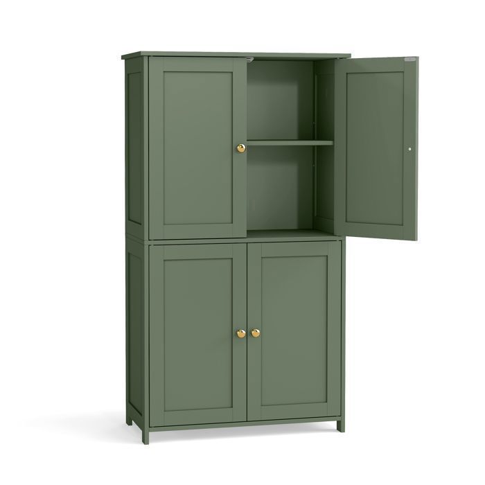 Armoire de Salle de bain avec 4 Portes 60 x 30 x 108.5 cm Meuble de RangementPlacard de Cuisine2 Étagères Réglables Vert