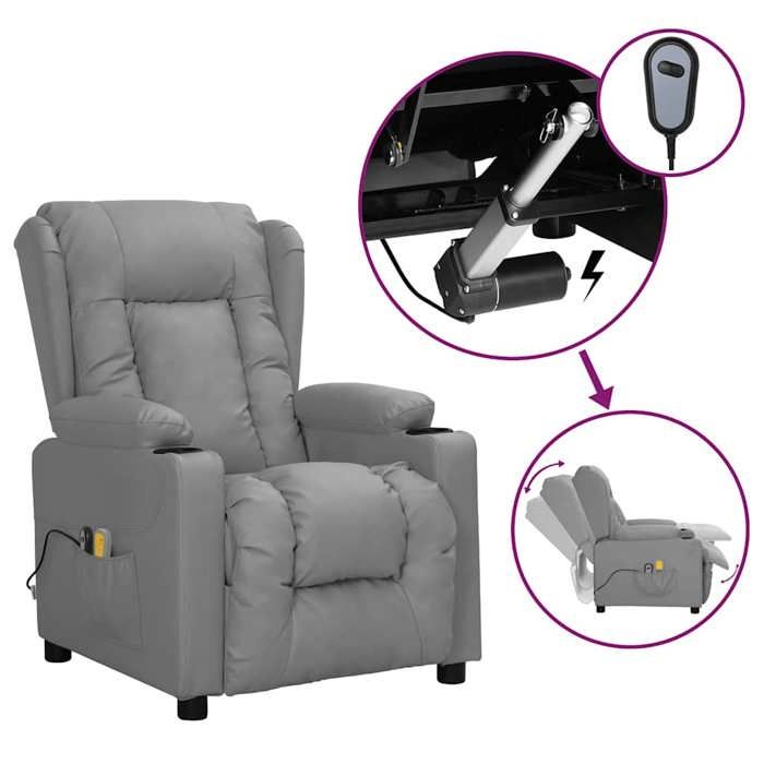 NEW 2026 Fauteuil Massant électrique - Chaise relax - 1 place - Gris Similicuir 72.5x96x99.5 cm L3766