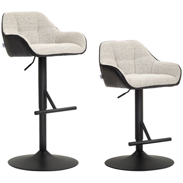 Tabourets de bar - HOMCOM - lot de 2 - hauteur réglable et assise pivotante - tissu effet lin et base en acier - gris