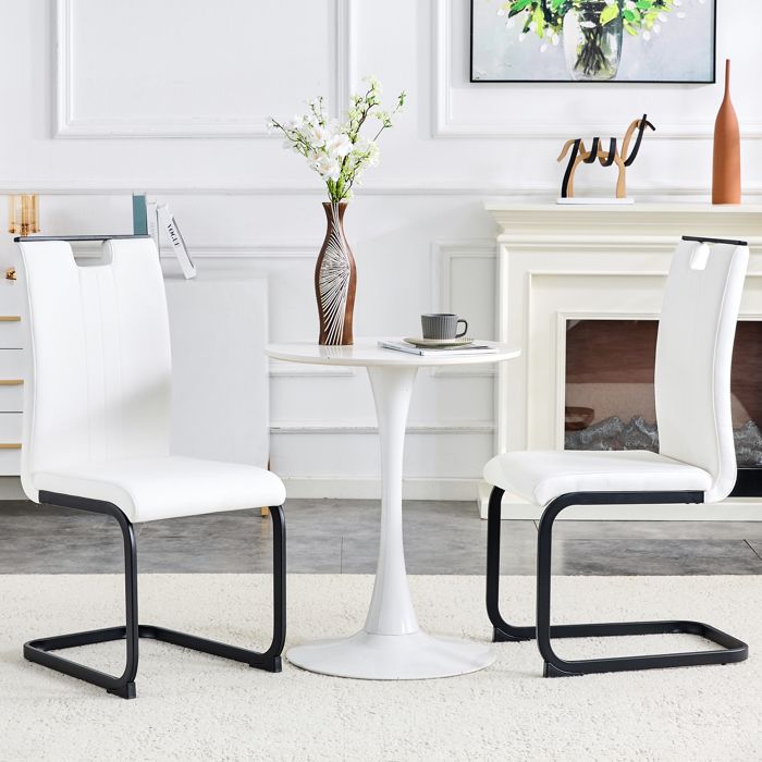 Lot de 2 Chaises de Salle à Manger - BELLEMAVE - Cuir PU - Chaise Cantilever - Chaise Décontractée - Blanc et Noir