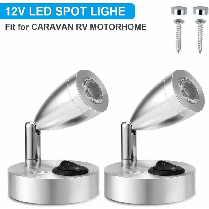 Lampe de lecture--Lot de 2 Lampes de Lecture à Spot LED 12V éclairage LED 3000K Interrupteur réglable 3W lumière Chaude，argent