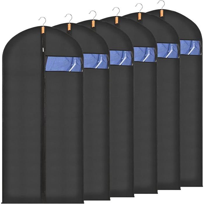 Housses de Vêtements Longue 60x160cm Noir Lot de 6 Anti Poussière Étanche Anti-Mites Suspendre Pliable 60x160 HOUSSE DE RANGEMENT