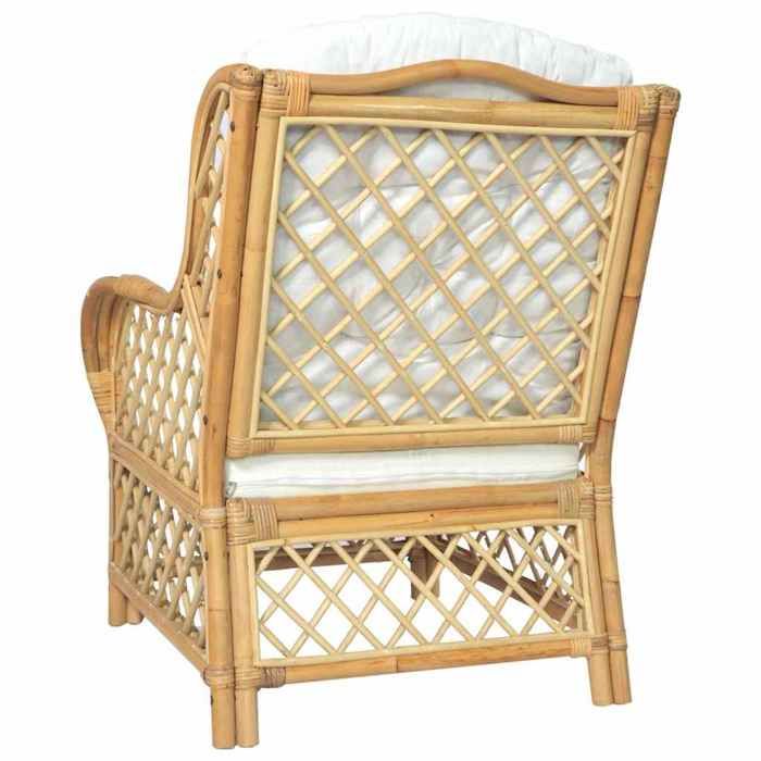 Blanc SOFA - Moderne - Canapé avec coussin Rotin naturel et lin C18