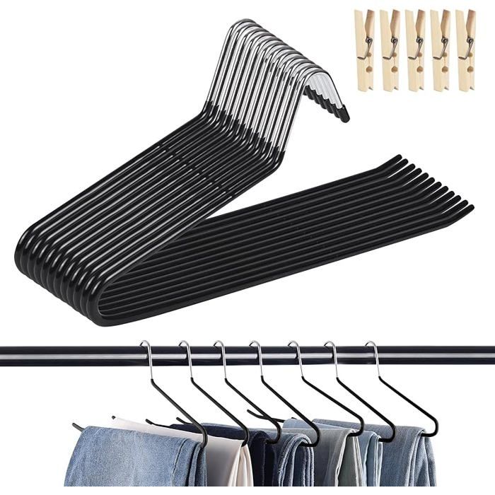 Lot de 12 Ceintre pour Pantalons Antidérapants Porte Pantalon avec 5 Clips Gain Place Extrémité Ouvert PORTE-CINTRE POUR DRESSING