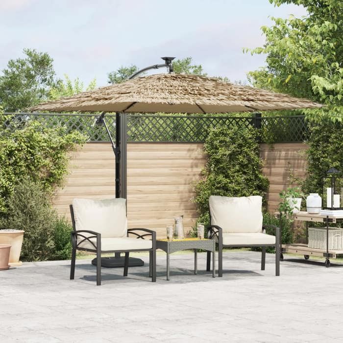 Parasol de jardin avec LED mât - 246 x 246 x 230 cm - Moderne-design - acier - marron - pour Balcon - Anti UV wvh69dFR
