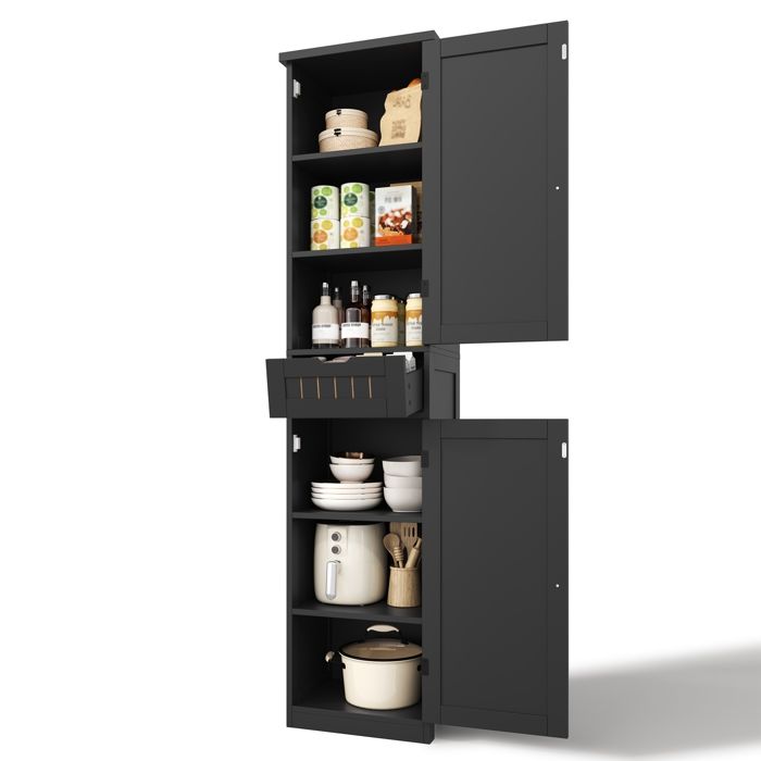 Buffet Haut Cuisine Meuble de Rangement avec 2 Portes et 1 Tiroir et étagères Réglables Armoire pour Salon Cuisine 40x30x170cm