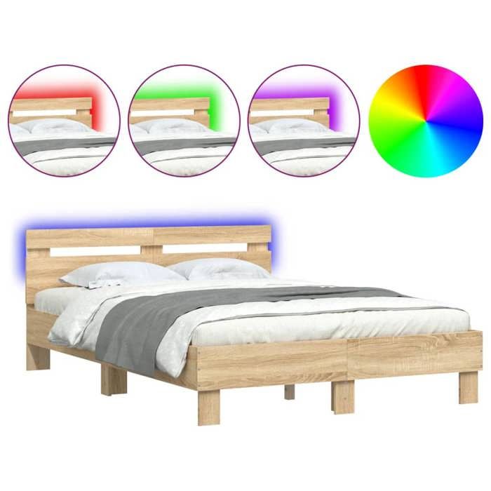 Luxe&Mode Structure de lit avec LED sans matelas chêne sonoma 120x190 cm 2 ans garantie LV7343