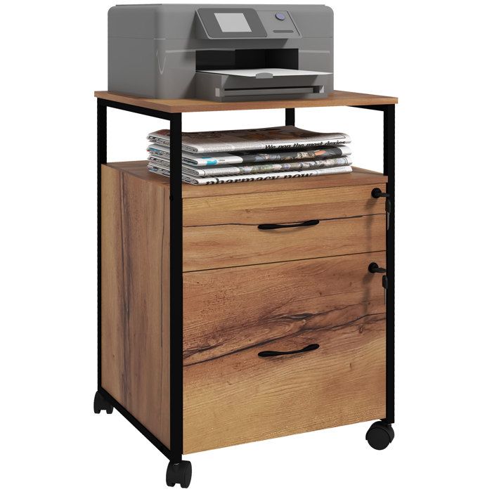 Caisson de bureau - Vinsetto - sur roulettes - 2 tiroirs verrouillables - barres pour dossiers - bois - 44x40x665cm - marron