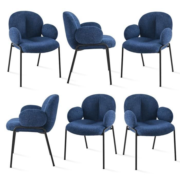 GOEURVANT Lot de 6 Chaises Ergonomiques Bleu Chenille Rembourrage Confortable New Eclecticism pour Salle a Manger Coiffeuse Salon
