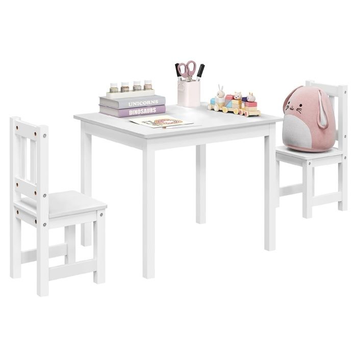 WOLTU Ensemble Table Enfant avec 2 Chaises - 60x50x48 5cm - avec Dossier -Dessin Manger Etudier -pour crèche chambre Blanc WOLTU Ensemble Table Enfant avec 2 Chaises - 60x50x48 5cm - avec Dossier -Dessin Manger Etudier -pour crèche chambre Blanc