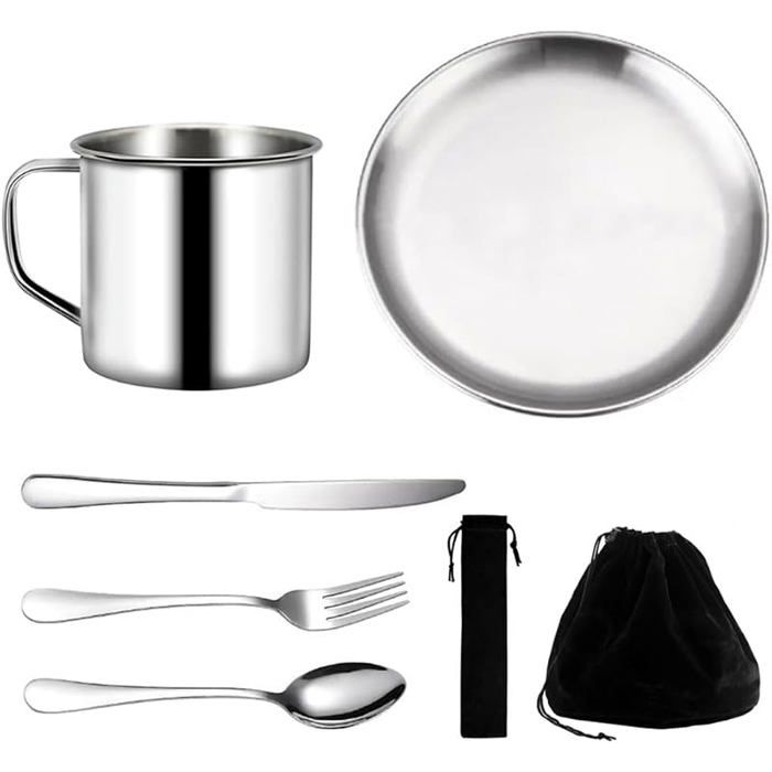 Camping 1 Personne 7 Pièces Vaisselle CampingCamping Accessoiresen Acier Inoxydable Gobelet Léger RéutilisableAssiettes et
