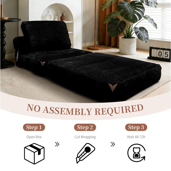 Canapé pliant 1 place noir en flannelette 87 x 86 x 40 cm convertible en lit rangement intégré compact pour petit espace
