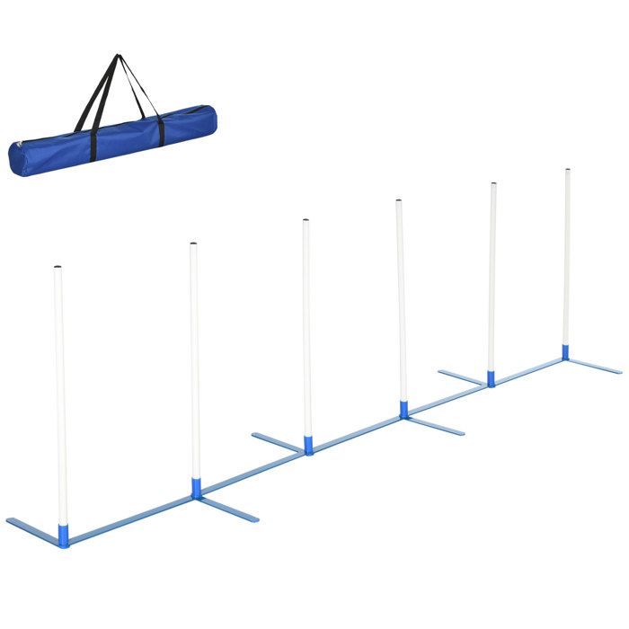 Kit dagility pour chien – slalom dentraînement – Blanc et bleu – 305 x 60 x 94 cm