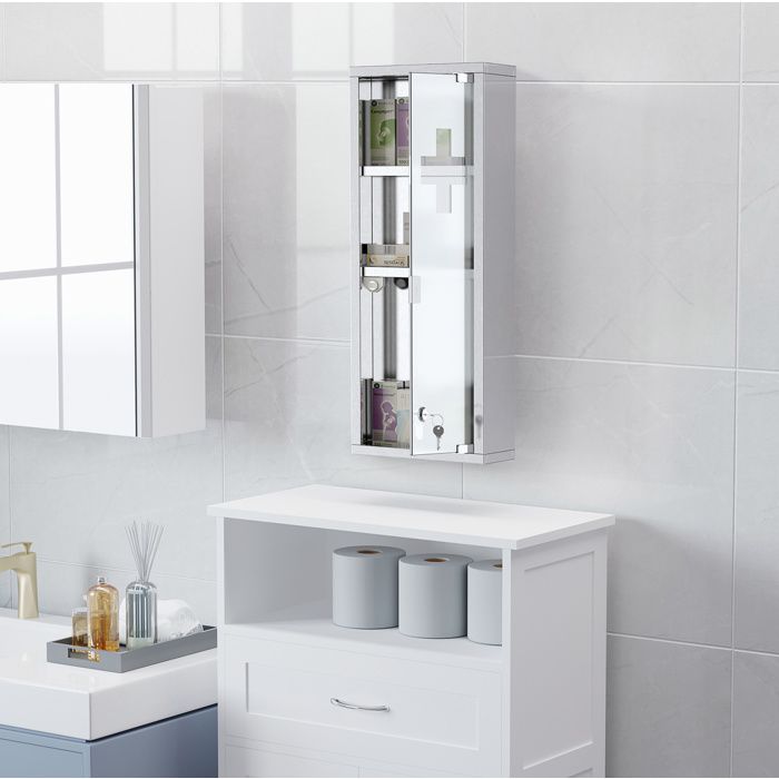 Armoire de premiers secours verrouillable – acier inoxydable verre dépoli gris – 20 x 12 x 58 cm