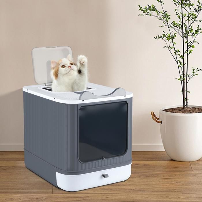 OHMG-Bac À Litière Pour Chat-Produits Dhygiène Pour Chats-Apportez Une Pelle À Litière-Résistant Au Basculement-Blanc
