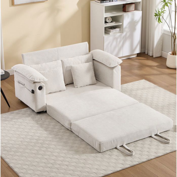 MEULVA Canapé convertible 3-en-1 futon loveseat en chenille blanche 2 places intérieur