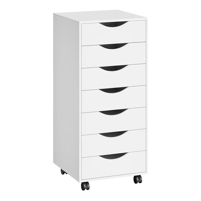 Caisson de Bureau avec 7 Tiroirs Armoire à Dossiers sur roulettes Blanc 40x90x40 cm（7 étages） 40x90x40 c PETIT MEUBLE DE RANGEMENT