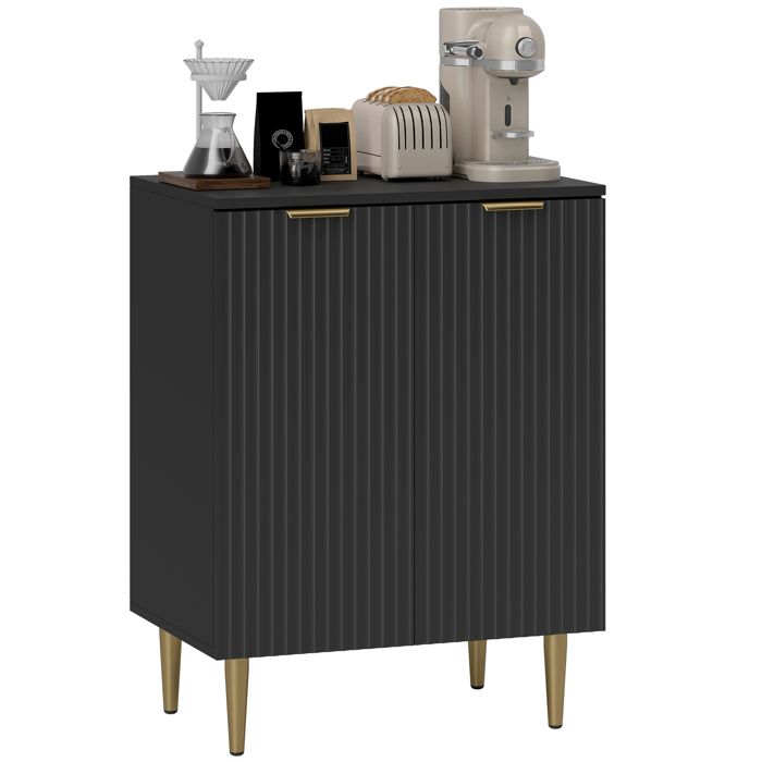 Buffet de cuisine - Meuble de rangement - 2 portes - Métal - MDF - Dispositif antibasculement - Noir - 60 x 40 x 80 cm - ZENLINKJH