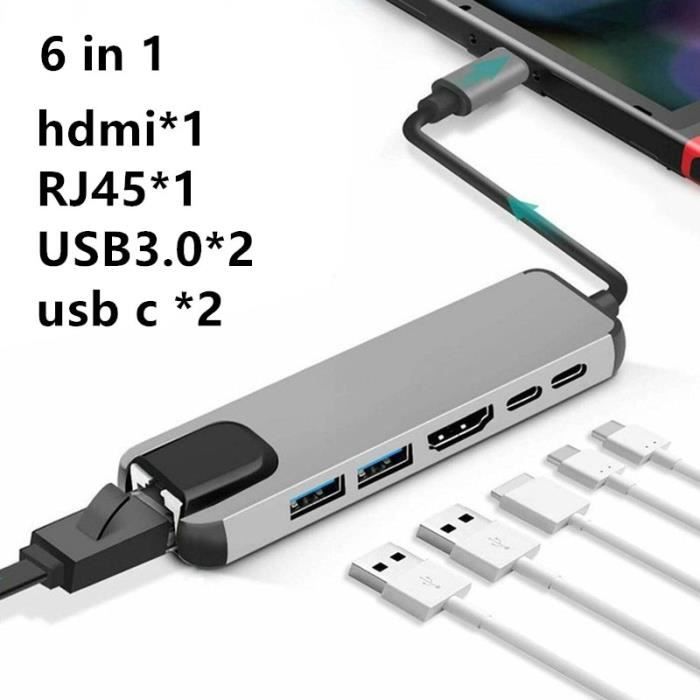 Moyeu de l'adaptateur 8 en 1 à Ethernet avec prise HDMI 4K, TF/lecteur de carte  SD 