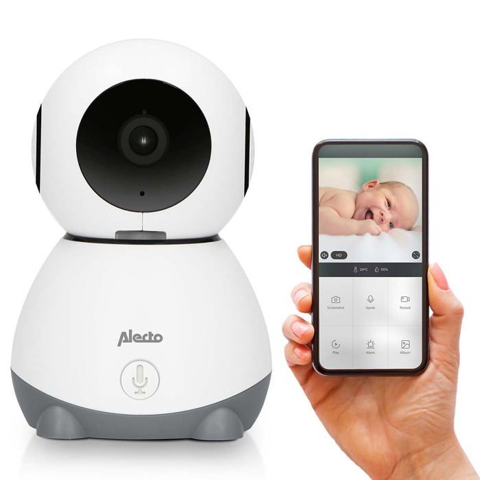 Alecto SMARTBABY5 Babyphone Vidéo WiFi Caméra - Vision Nocturne, Notifications Push, Blanc