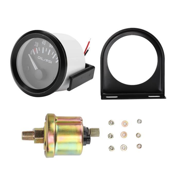 Jauge Pression Huile 52mm IP67 0-5BAR Avec Alarme - Cadran Noir