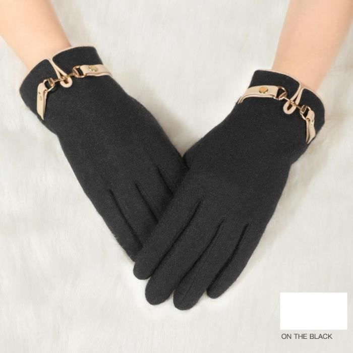 Gants chauds pour femmes en laine + polaire de lapin double épaississement  poignet enveloppé mince gants écran tactile-Noir - Cdiscount Prêt-à-Porter