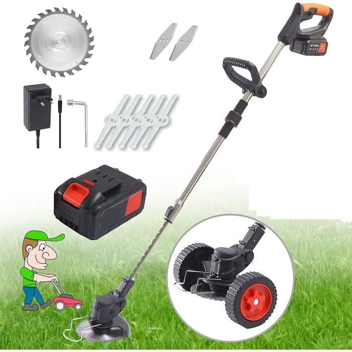 Débroussailleuse Électrique Sans Fil 21V - 3 En 1 (Débroussailleuse/Coupe-Bordures) Avec 2 Batteries, Manche Télescopique - Pour Pelouse, Jardins