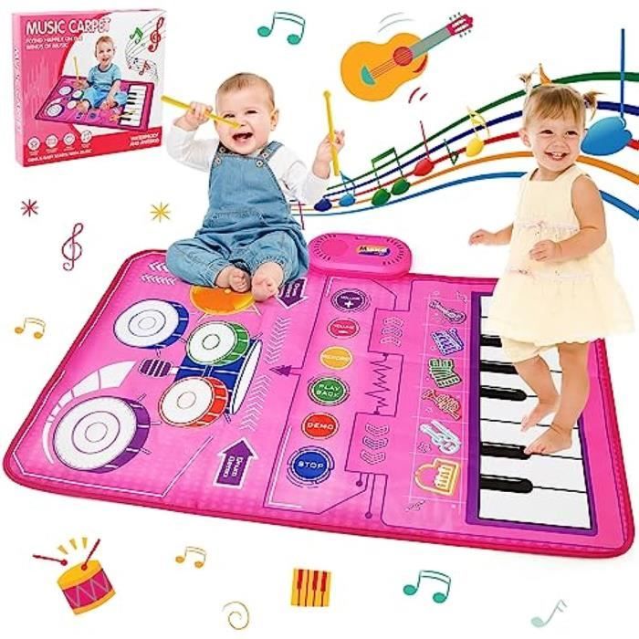Jouets pour Bébé 1 an 2 en 1 Tapis Piano Musical & Tapis de Batterie pour Tout-Petits Tapis de Jeux Musique Cadeau Anniversaire