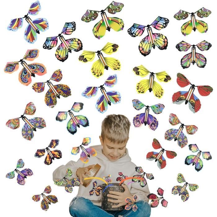 10 Papillons Volants Magiques à Remonter – Couleurs Variées, Matériau Biodégradable – Surprise Carte Ou Livre – Idéal Cadeaux Anniversaire