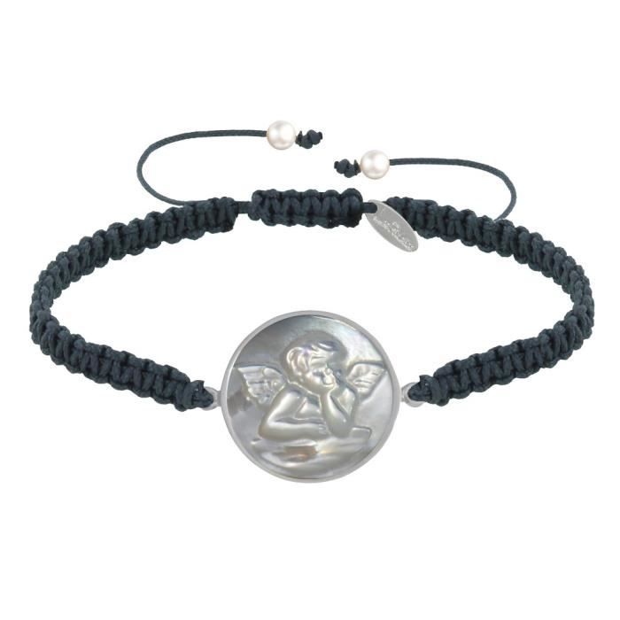 Bracelet Lien Médaille Ronde Martelée Ange Raphaël - Les Poulettes Bijoux