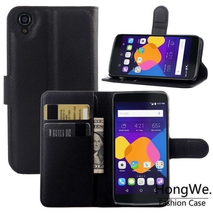 Housse Portefeuille + Verre Trempé Pour Alcatel Idol 3 (4.7 Pouces) - Neuf Générique Noir