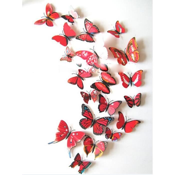 Stickers muraux 3D Rose / Or - Set élégant de 12 autocollants papillon en 3  tailles 