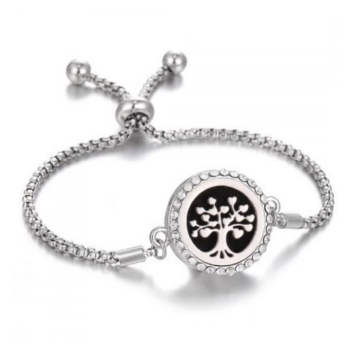 Bracelet Diffuseur de Parfum Arbre de Vie - Bijoux Argenté - Réglable