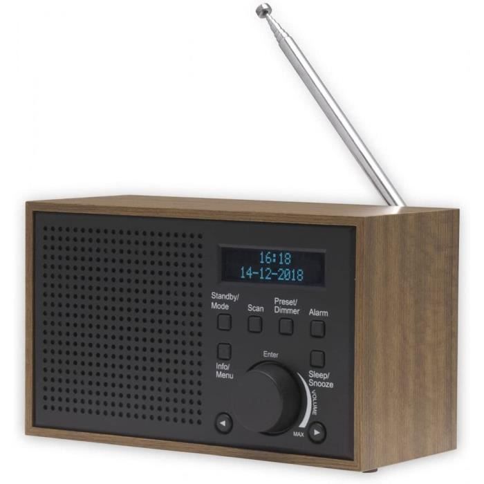 Denver DAB-46 Radio Numérique Portable DAB+/FM - Réveil, Bois Blanc, Piles Ou Secteur