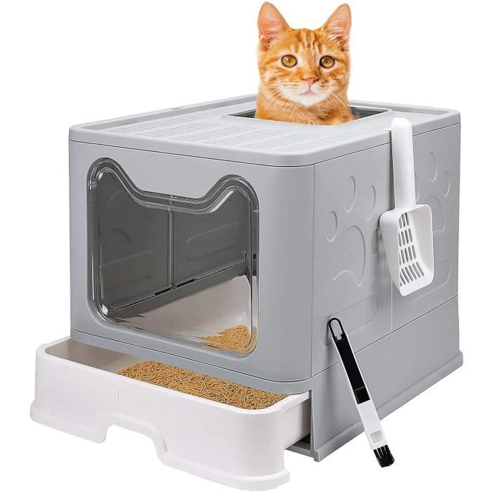 Bac à Litière avec Couvercle pour Chat (Grise, 51 x 41 x 38 cm) Cdiscount