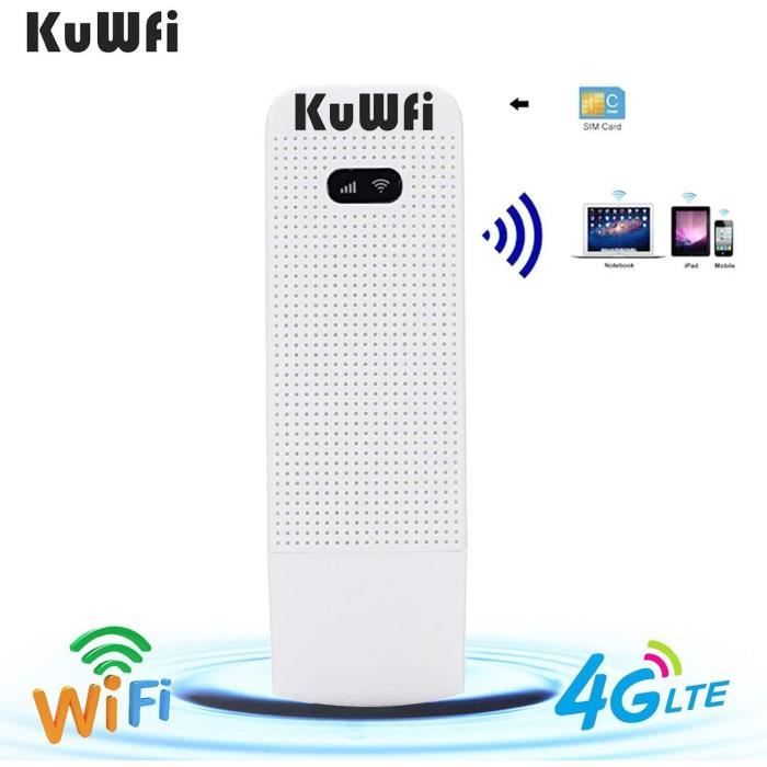 KuWFi 100Mbps 4G LTE Mobile Wifi Routeur 4G 2G USB WiFi routeur Mobile Hotspot sans fil avec la fente pour carte SIM Soutien FDD B1/B3/B5/B7/B8/B20 extérieur et intérieur sur le bus ou en voiture 3G carte SIM non inclus, LTE Surf Stick 