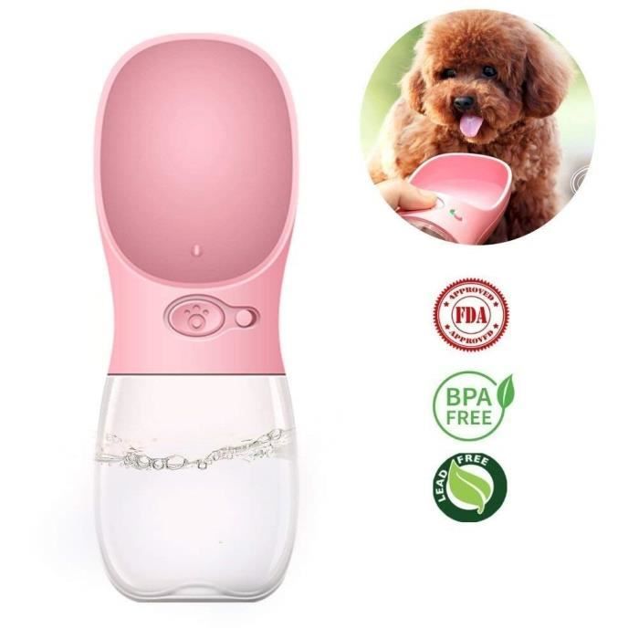 Bouteille deau portable - Chiens - Rose - 350 ml - ABS plastique - Résistant à la chaleur