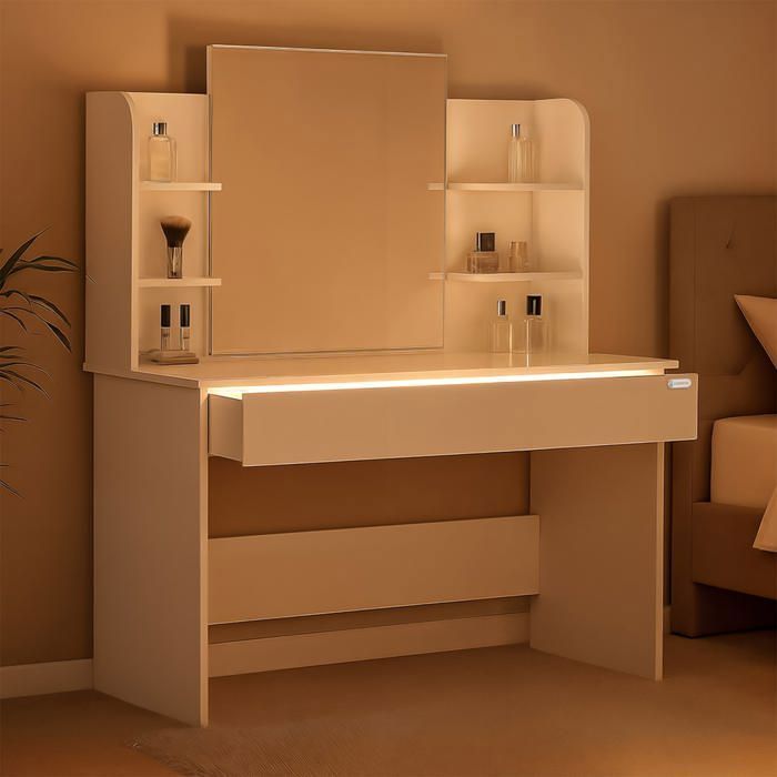 Vicco coiffeuse Azur blanche brillante avec LED - Maison