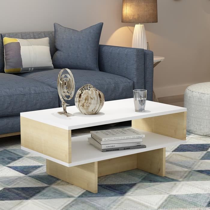 Table Basse Relevable & Extensible – Style Marbre Blanc – Avec Rangement Pratique Et Mini-plateau Pour Boissons [en.casa]
