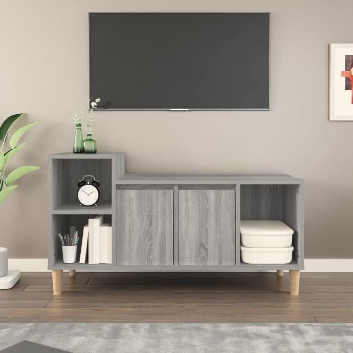famirosa meuble tv sonoma gris 100x35x55 cm bois d'ingénierie-178