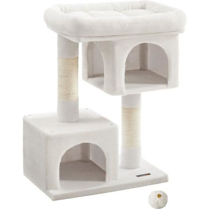 Meilleurs prix pour Arbre à chat, Tour de Jeux 84 cm, L, Maison pour Chats jusqu’à 7 kg, Grande Plate-forme, 2 Niches, Griffoir, Blanc Crème