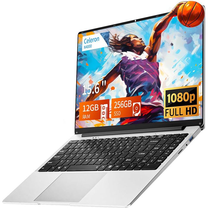 PC Portable FUNYET 15- 156 HD - RAM 12Go - Stockage 256Go SSD - Celeron N4000 -Rotation à 180°- Windows 11- Argent
