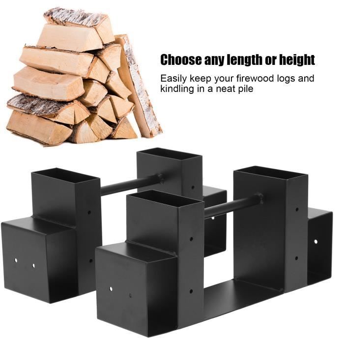 Garnaco® support de stockage de bois de cheminée Kit de support de support de stockage de bûches de bois de chauffage fer avec vis