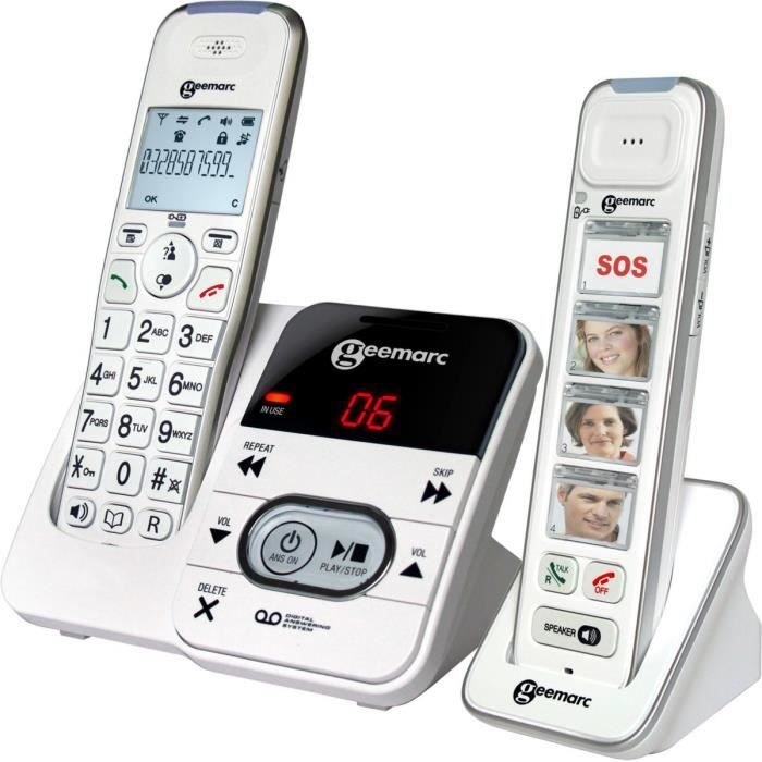 Téléphone sans fil - GEEMARC - Pack Mobility 295 Blanc - Grandes touches - Répondeur intégré - 50 contacts