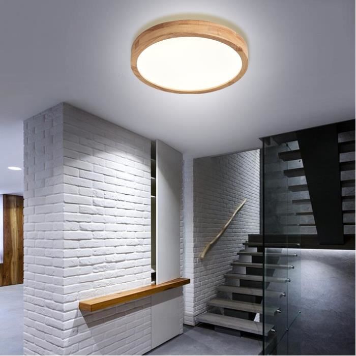 Plafonnier LED Bois 40 Cm Dimmable – Luminaire Plafond Chêne 32W 3000K-6000K Télécommande – Chambre, Salon, Cuisine